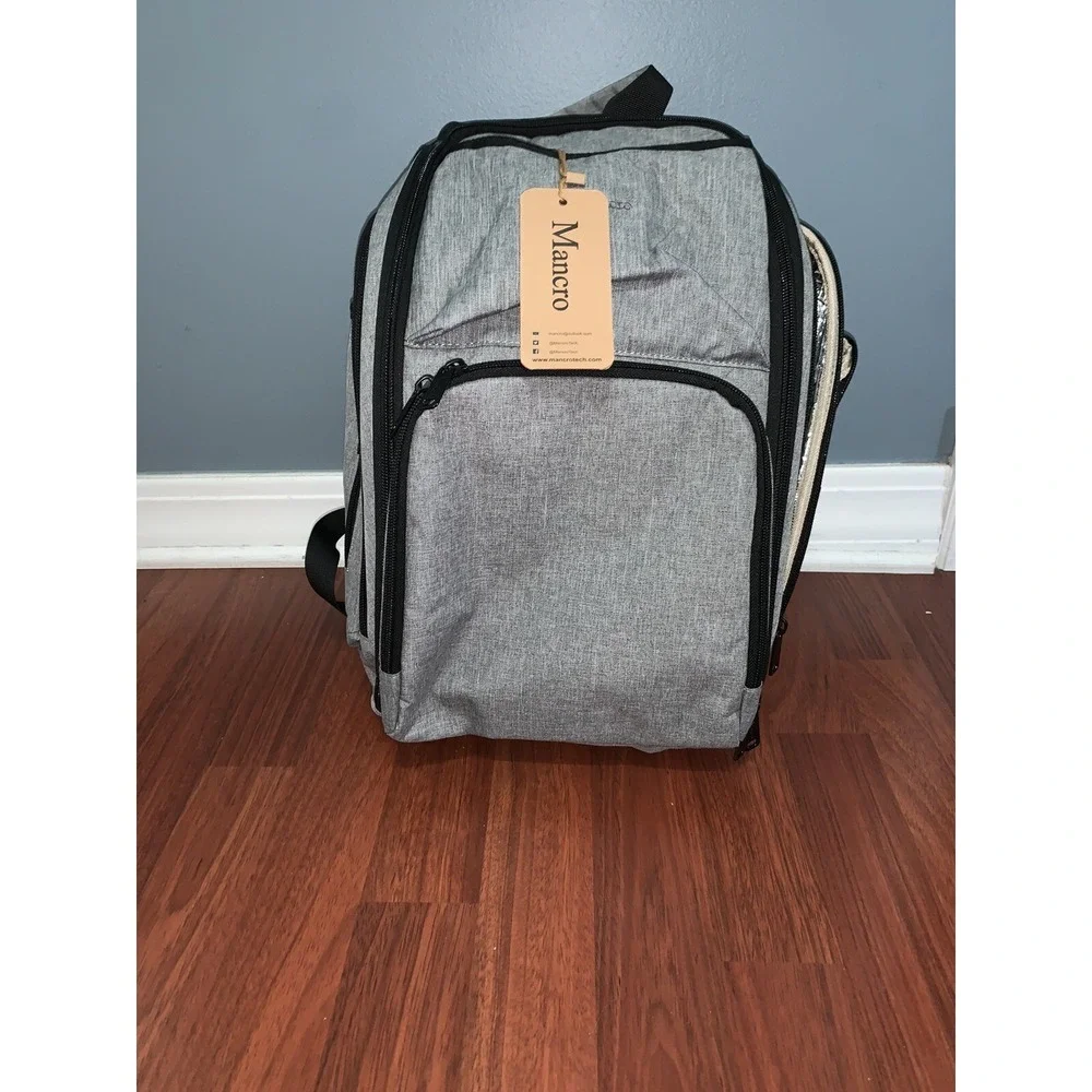 Mancro Diaper Bag Backpack, Large Multifunction Waterproof Gray